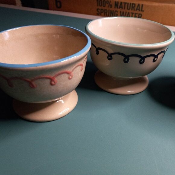 Vintage Lilliam Vernon Ceramic Footed Dessert Bowls (4) Cottagecore Ice Cream - Picture 2 of 11